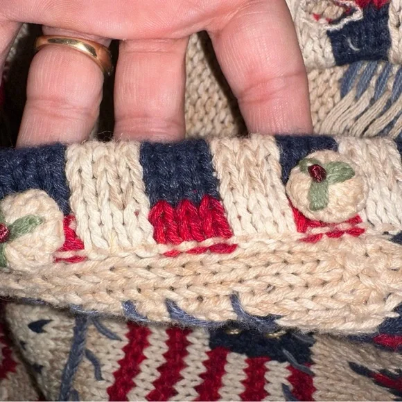 Women’s vtg Heirloom Collectibles teacher Americana cardigan sweater sz L - Picture 3 of 11